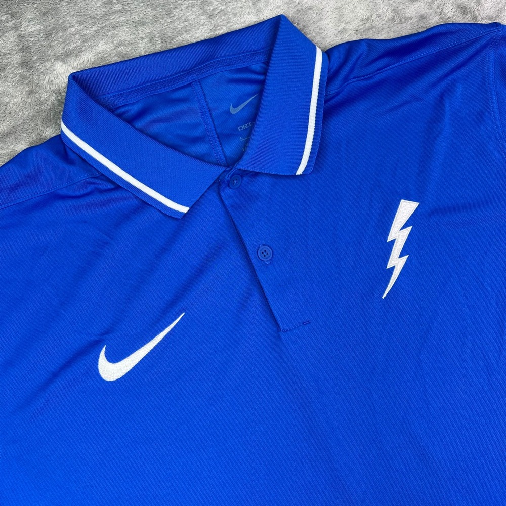 Nike Tampa Bay Lightning Coach SS Polo Men Large Blue Solid Dri-FIT Short Sleeve